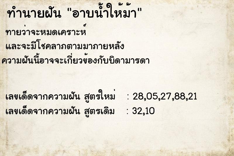 ทำนายฝัน อาบน้ำให้ม้า