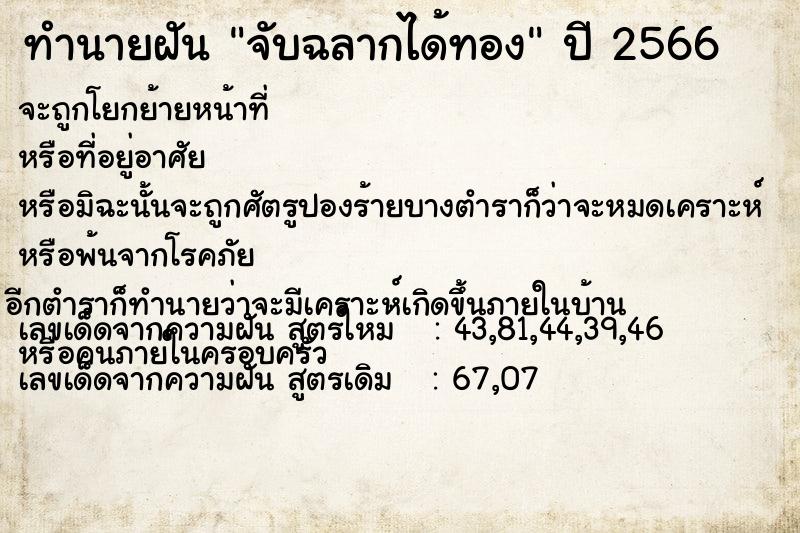 ทำนายฝัน #ทำนายฝัน #จับฉลากได้ทอง  เลขนำโชค 