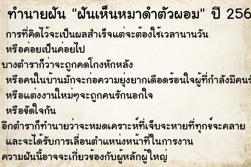 ทำนายฝัน ฝันเห็นหมาดำตัวผอม