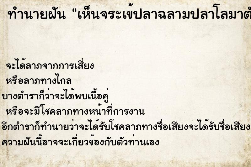 ทำนายฝัน เห็นจระเข้ปลาฉลามปลาโลมาตัวใหญ่