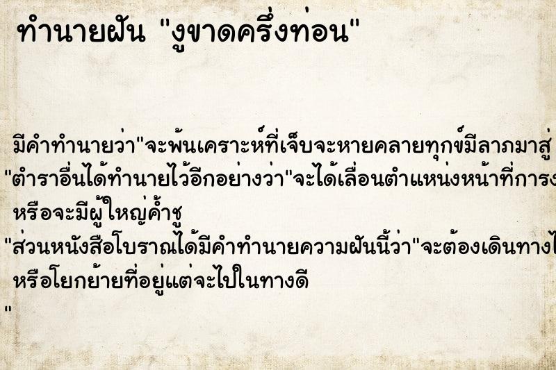 ทำนายฝัน งูขาดครึ่งท่อน