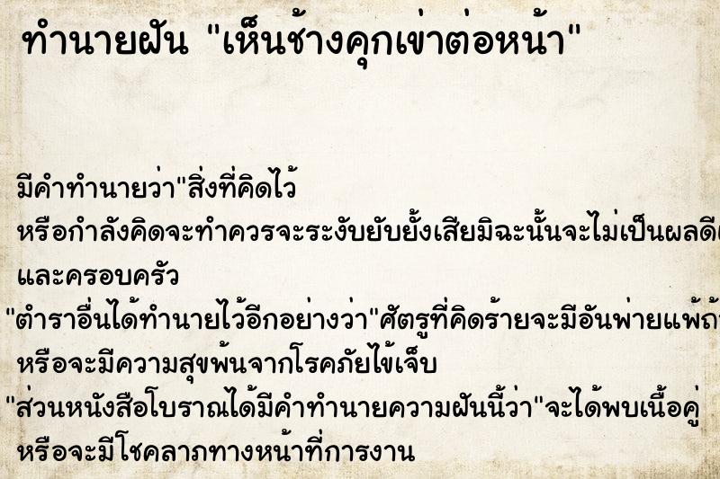 ทำนายฝัน เห็นช้างคุกเข่าต่อหน้า