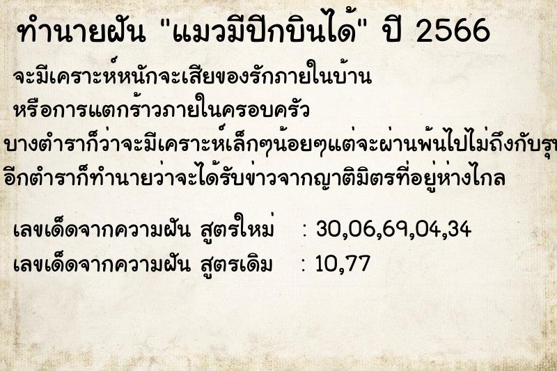 ทำนายฝัน แมวมีปีกบินได้  เลขนำโชค 