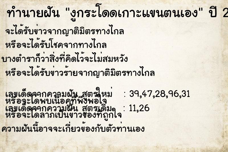 ทำนายฝัน งูกระโดดเกาะแขนตนเอง