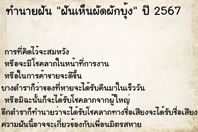 ทำนายฝัน ฝันเห็นผัดผักบุ้ง