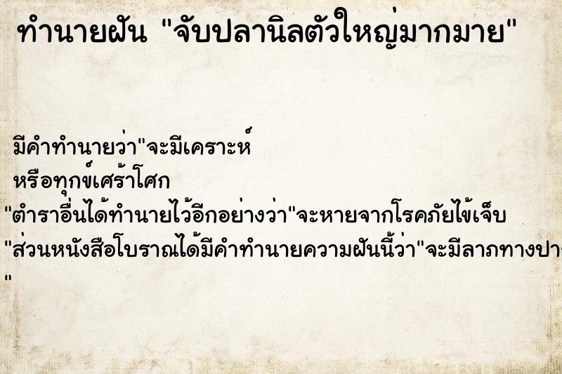 ทำนายฝัน จับปลานิลตัวใหญ่มากมาย