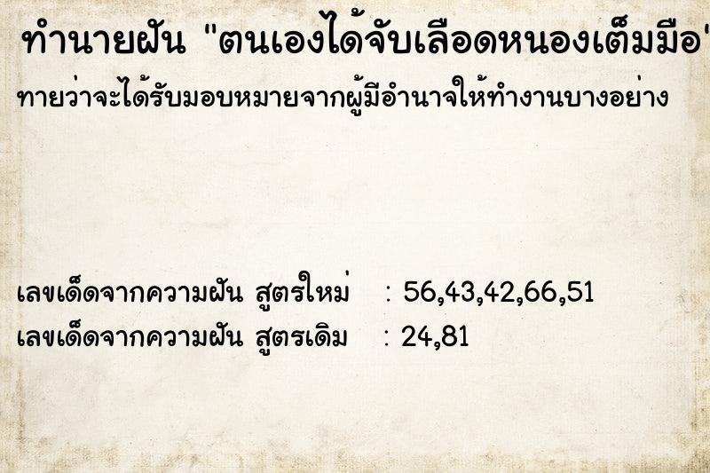 ทำนายฝัน ตนเองได้จับเลือดหนองเต็มมือ