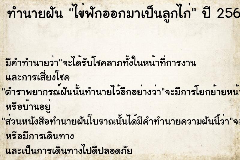 ทำนายฝัน ไข่ฟักออกมาเป็นลูกไก่  เลขนำโชค 