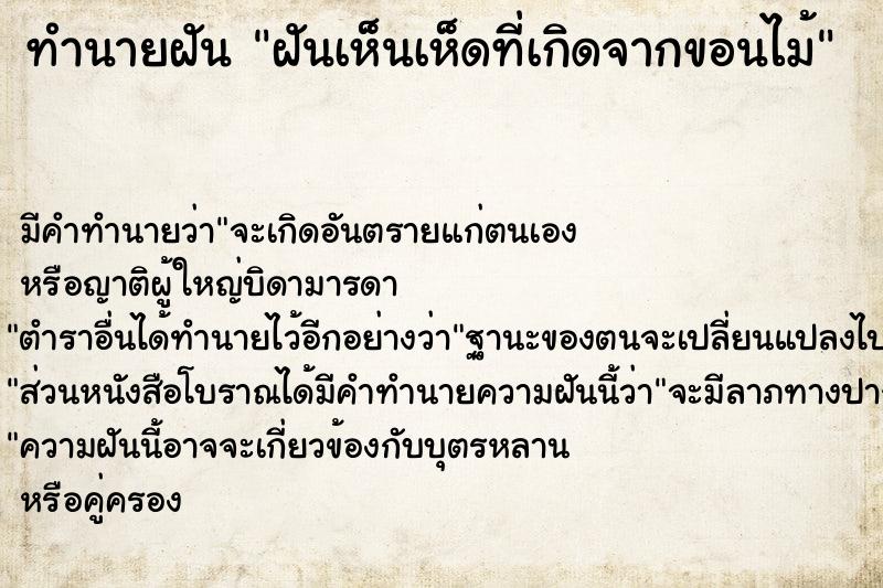 ทำนายฝัน ฝันเห็นเห็ดที่เกิดจากขอนไม้