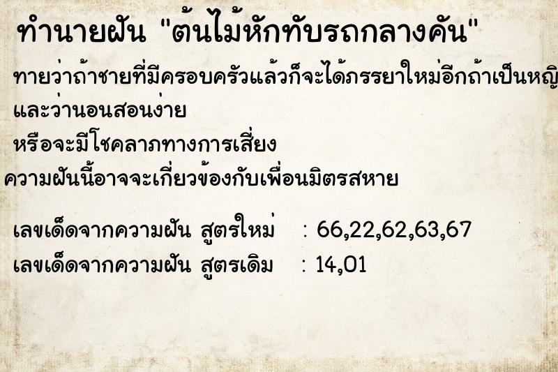 ทำนายฝัน ต้นไม้หักทับรถกลางคัน