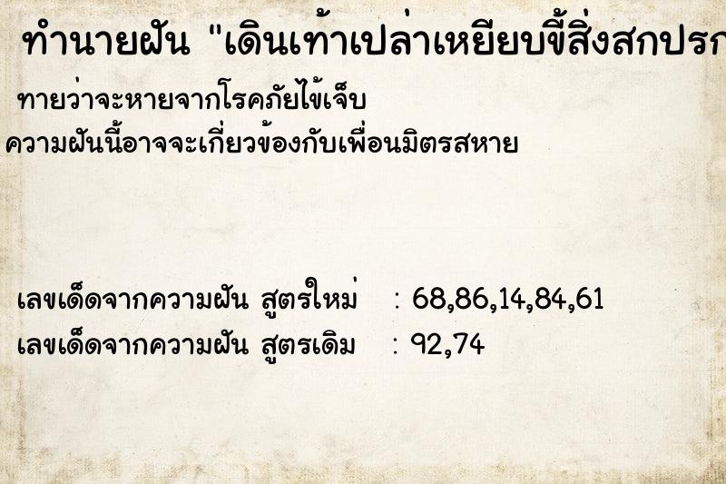 ทำนายฝัน เดินเท้าเปล่าเหยียบขี้สิ่งสกปรกเต็มไปหมด