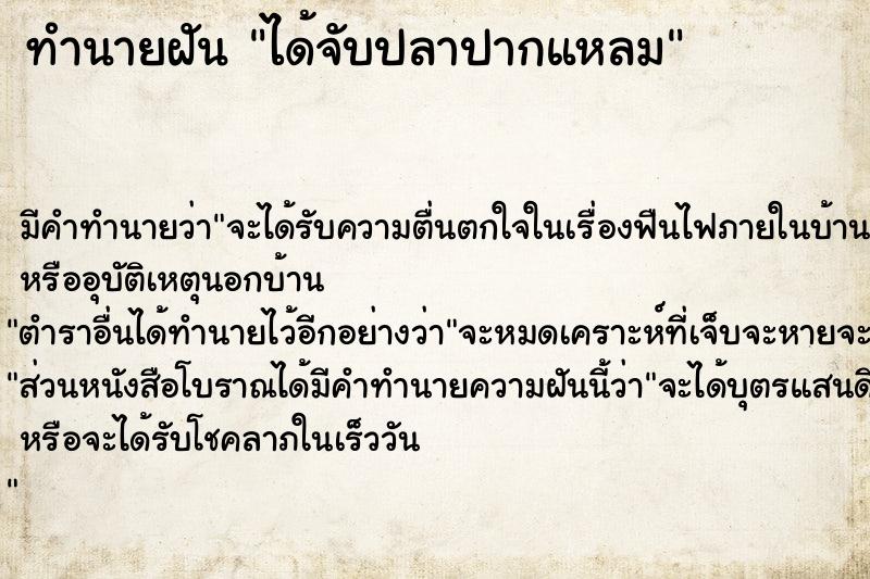 ทำนายฝัน ได้จับปลาปากแหลม