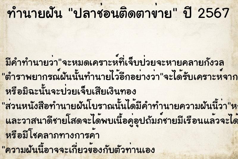 ทำนายฝัน ปลาช่อนติดตาข่าย  เลขนำโชค 