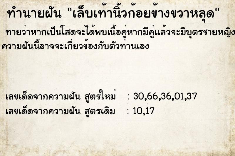 ทำนายฝัน เล็บเท้านิ้วก้อยข้างขวาหลุด  เลขนำโชค 