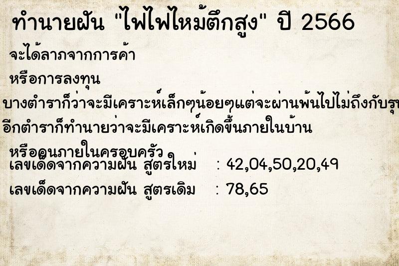 ทำนายฝัน ไฟไฟไหม้ตึกสูง  เลขนำโชค 