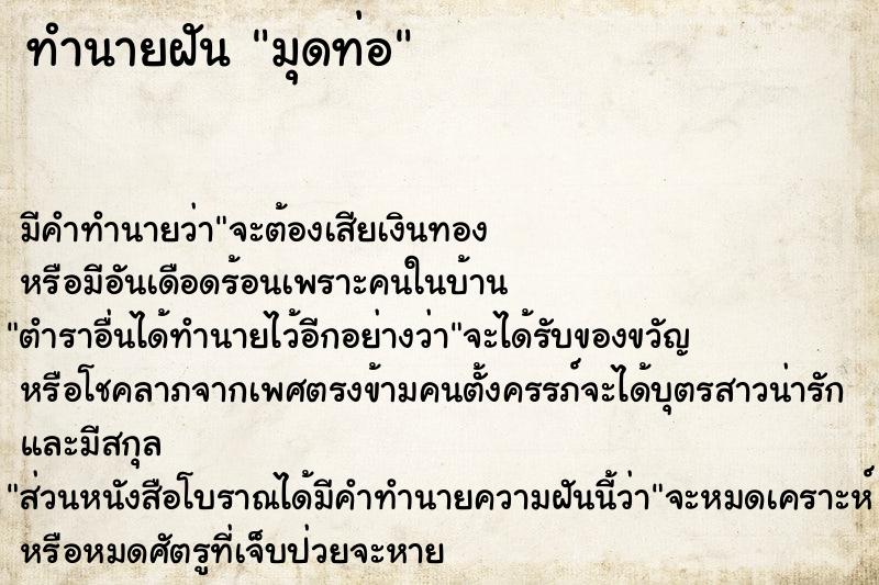 ทำนายฝัน มุดท่อ