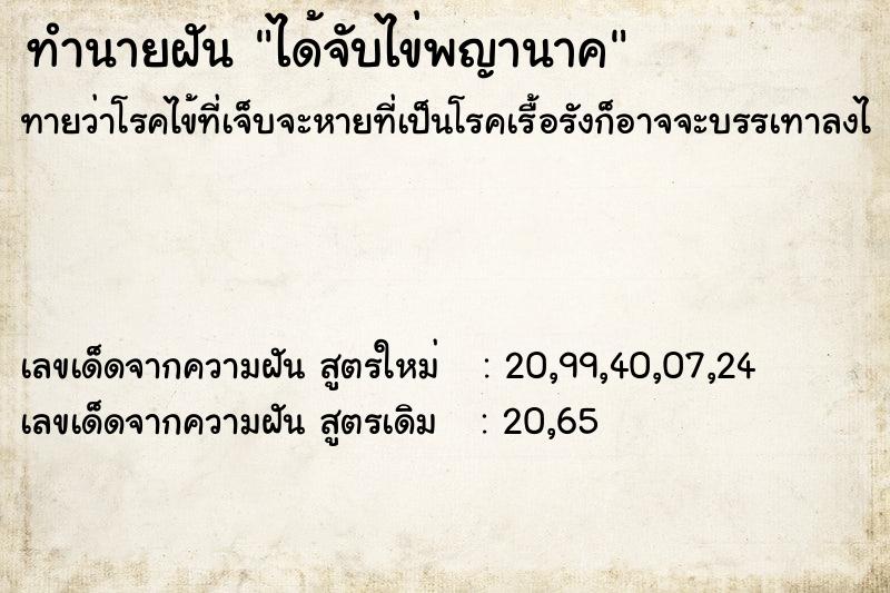 ทำนายฝัน ได้จับไข่พญานาค