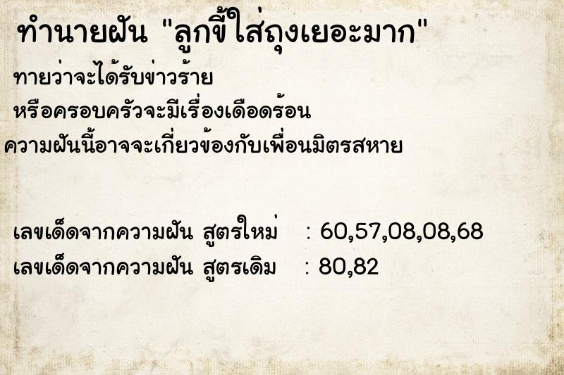 ทำนายฝัน ลูกขี้ใส่ถุงเยอะมาก