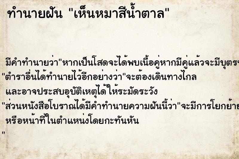 ทำนายฝัน เห็นหมาสีน้ำตาล