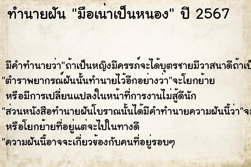 ทำนายฝัน #ทำนายฝัน #มือเน่าเป็นหนอง  เลขนำโชค 