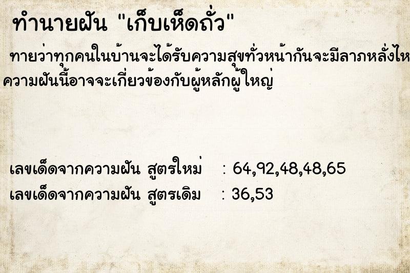 ทำนายฝัน เก็บเห็ดถั่ว