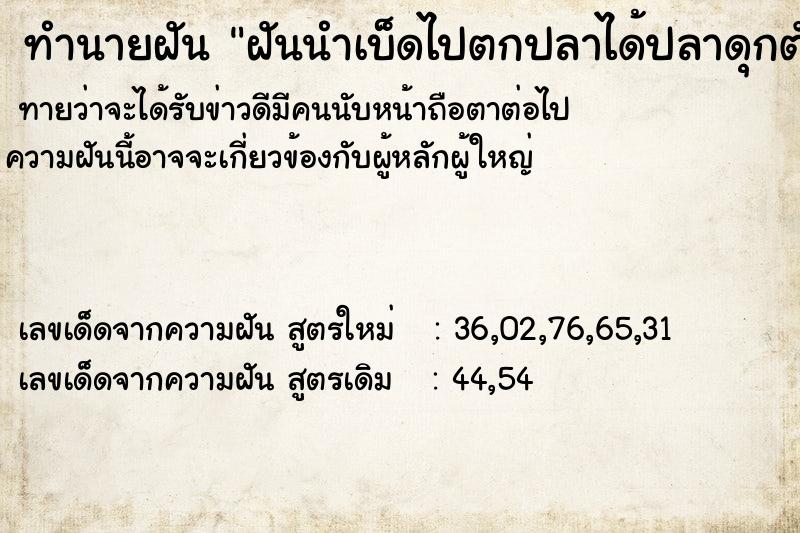 ทำนายฝัน ฝันนำเบ็ดไปตกปลาได้ปลาดุกตัวใหญ่1ตัวติดเบ็ด