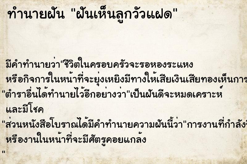 ทำนายฝัน ฝันเห็นลูกวัวแฝด