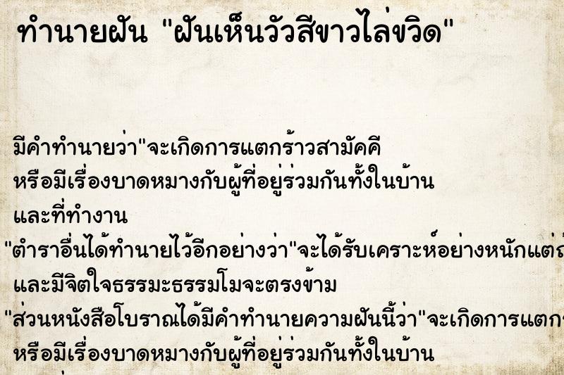 ทำนายฝัน ฝันเห็นวัวสีขาวไล่ขวิด