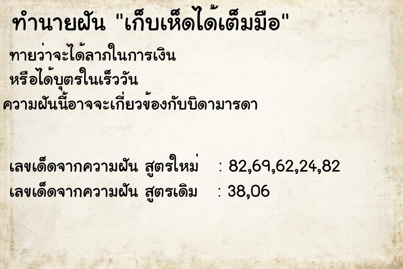 ทำนายฝัน เก็บเห็ดได้เต็มมือ