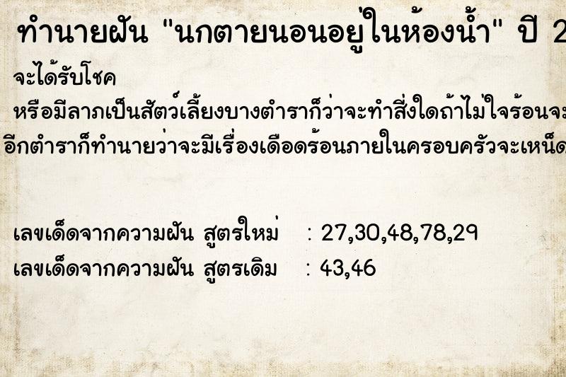 ทำนายฝัน นกตายนอนอยู่ในห้องน้ำ