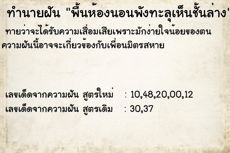 ทำนายฝัน พื้นห้องนอนพังทะลุเห็นชั้นล่าง  เลขนำโชค 