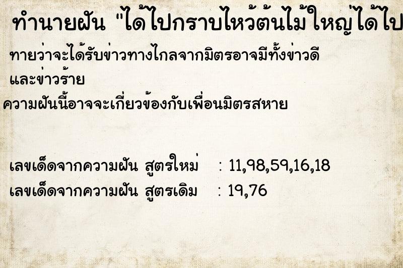 ทำนายฝัน ได้ไปกราบไหว้ต้นไม้ใหญ่ได้ไปกราบไหว้ต้นไม้ใหญ่