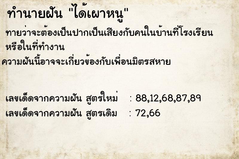 ทำนายฝัน ได้เผาหนู