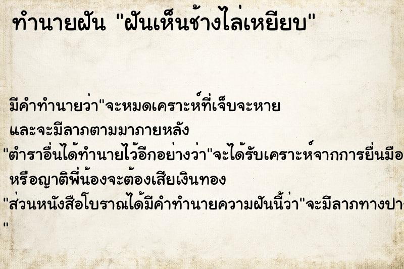 ทำนายฝัน ฝันเห็นช้างไล่เหยียบ