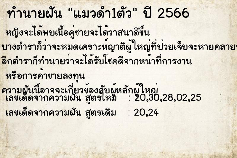 ทำนายฝัน แมวดำ1ตัว