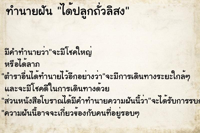 ทำนายฝัน ได้ปลูกถั่วลิสง