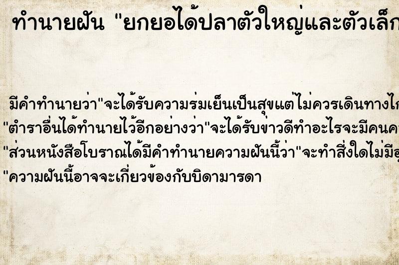 ทำนายฝัน ยกยอได้ปลาตัวใหญ่และตัวเล็กมากมาย