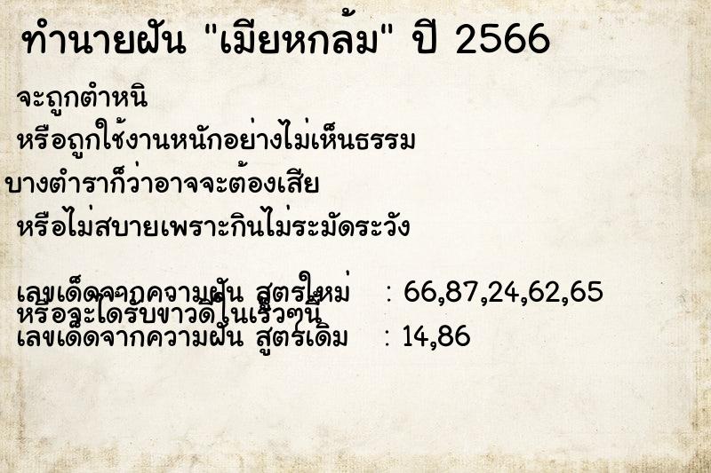 ทำนายฝัน เมียหกล้ม