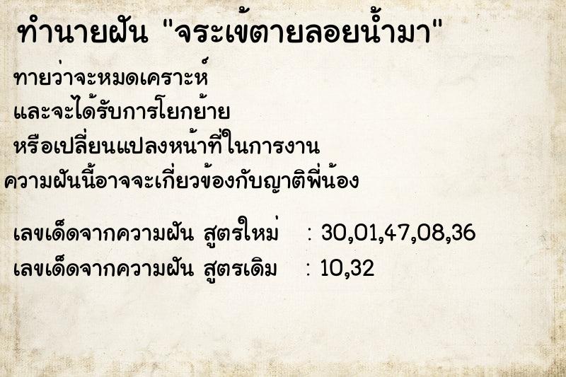 ทำนายฝัน จระเข้ตายลอยน้ำมา