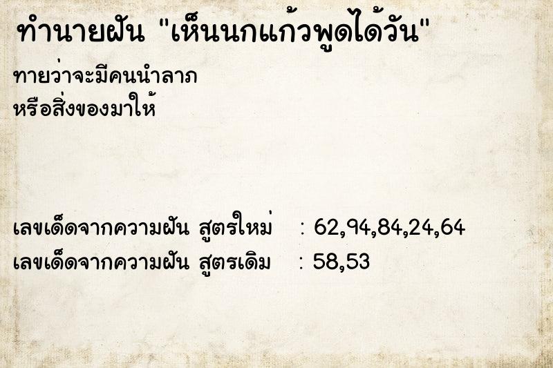 ทำนายฝัน เห็นนกแก้วพูดได้วัน