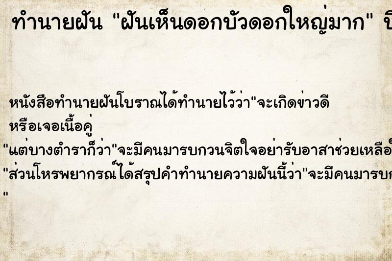 ทำนายฝัน ฝันเห็นดอกบัวดอกใหญ่มาก