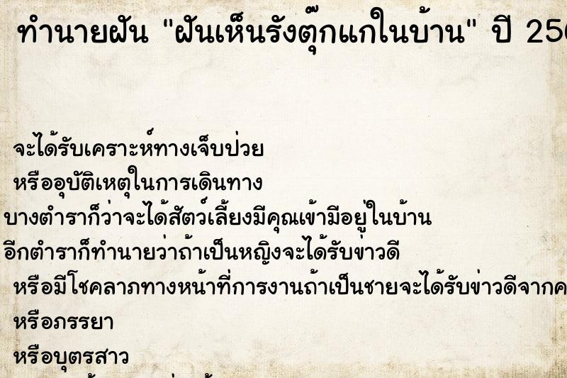 ทำนายฝัน ฝันเห็นรังตุ๊กแกในบ้าน