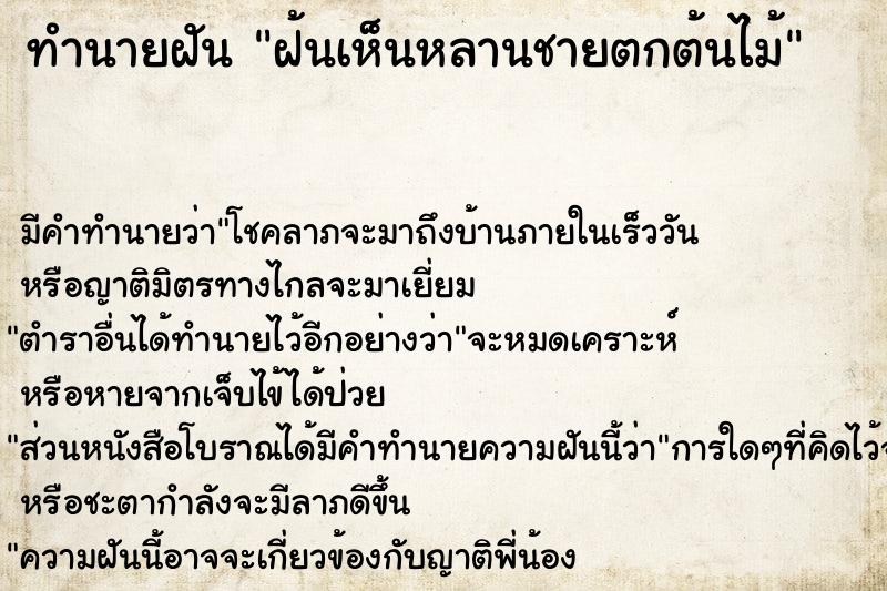 ทำนายฝัน ฝ้นเห็นหลานชายตกต้นไม้