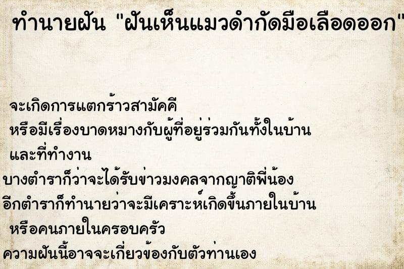 ทำนายฝัน ฝันเห็นแมวดํากัดมือเลือดออก