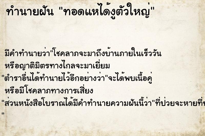 ทำนายฝัน ทอดแหได้งูตัวใหญ่