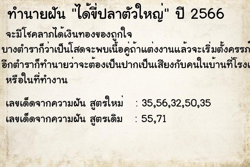 ทำนายฝัน ได้ขี่ปลาตัวใหญ่