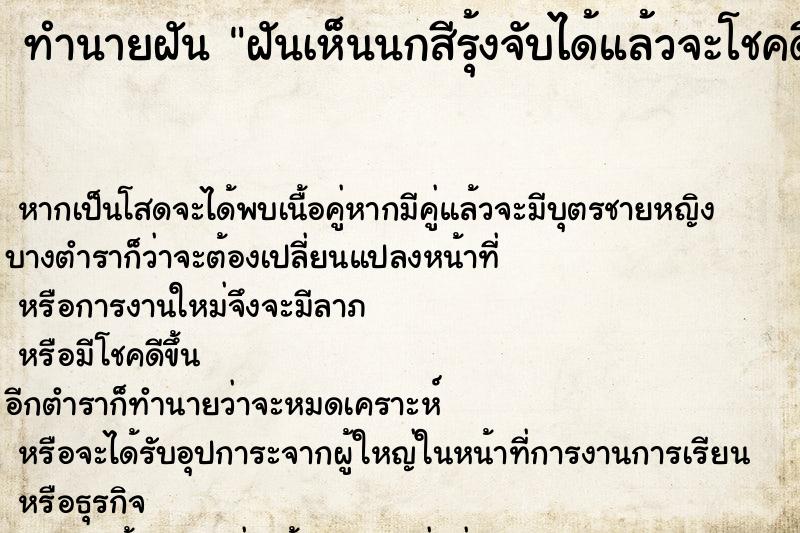 ทำนายฝัน ฝันเห็นนกสีรุ้งจับได้แล้วจะโชคดี