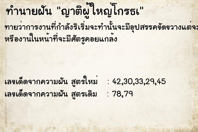 ทำนายฝัน ญาติผู้ใหญ่โกรธà