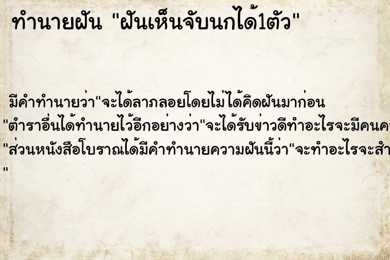 ทำนายฝัน ฝันเห็นจับนกได้1ตัว