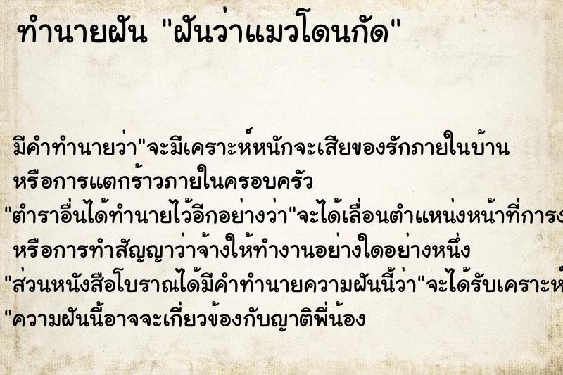 ทำนายฝัน ฝันว่าแมวโดนกัด  เลขนำโชค 